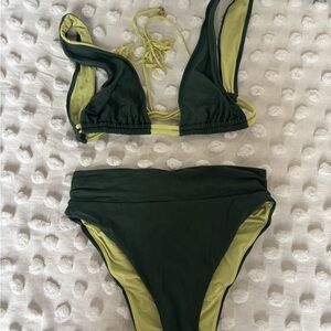 AERIE Dark Green high waisted Bikini Set - Women's Swim